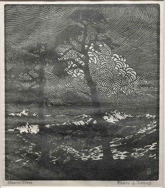 Pedro J. de Lemos - "Storm Trees" - Wood engraving - 8 3/4" x 7 1/2" - Plate: Signed with Pedro Lemos cartouche lower right
<br>Titled in pencil lower left
<br>Signed in pencil lower right