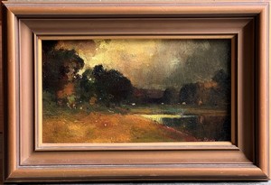 Will Sparks - "Moonlit Landscape" - Oil on canvas/board - 5" x 8 3/4" - Signed lower right
<br>
<br>Painter, etcher, and muralist. Will Sparks became one of California's premier artists. He is best remembered for his paintings of the early Missions, and moonlit nocturne scenes.