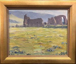 William Posey Silva - "Old Adobe Ruins" - Oil on canvasboard - 12" x 15" - Signed lower right
<br>Titled, signed, dated, and inscribed on reverse:
<br>'To my very good friend and neighbor George Marion as a slight token of my love of him as a man and an artist in his great historic work.'
<br>William P. Silva - June 8th, 1944.